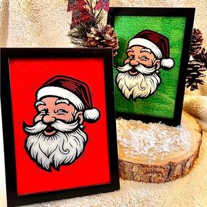 Handcrafted Santa Claus Christmas Glass Print - Limited Edition. Xmas art.